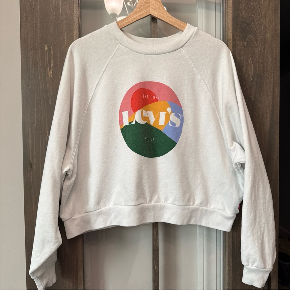 Levis Logo cropped pullover sweatshirt Crewneck Womens L White